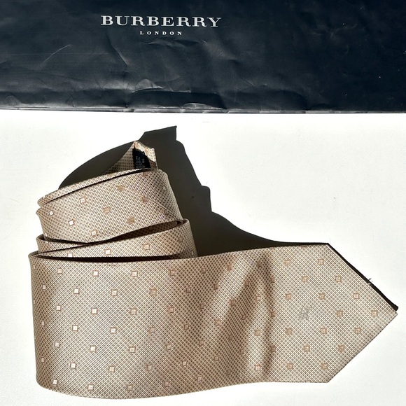 New Burberry Silk Logo Tie, Yellow-Beige and Gray - Picture 1 of 16